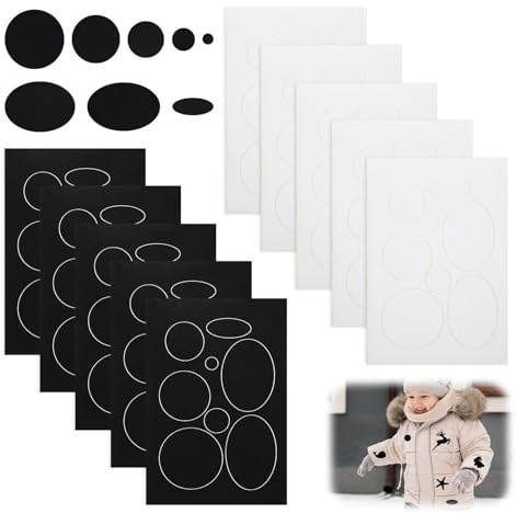 80Pcs Down Jacket Patches,Nylon Fabric Repair Patch for Puffer Jackets Coats,Self Adhesive Waterproof Clothes Patch for Clothing Tent Outerwear Sleeping Bag Repair,Round and Oval Shape Black & White