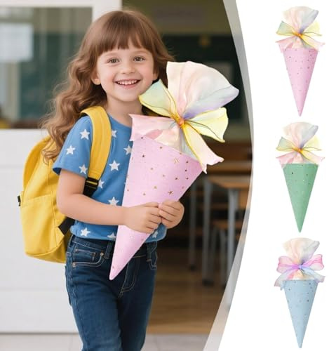 Generisch 3 STK Einschulung Geschwister Schultüte Jungen Mädchen, Geschenktüte Schule Schultüte Füllung Kleine Zuckertüte Schultüten für Schüler Studenten (Mehrfarbig)