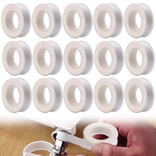 CHAOTEMAI 15 Pièces Ruban Teflon Plomberie 120 CM Ruban Etancheite Très Malléable Joint Plomberie Résistance aux Températures de -50 °C à 260 °C PTFE pour Canalisations de Gaz Naturel Robinets
