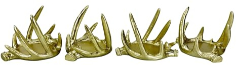 Kerzenhalter für Stumpenkerzen im Geweih-Design - 4er Set Kerzenständer in Weiß oder Gold - modern, rustikaler Charme und natürliche Eleganz (Gold)