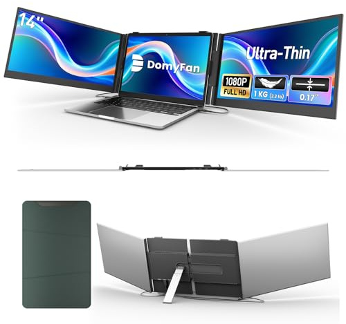 domyfan Triple Écran PC Portable 14, Écran Portable Full HD 1080P Ultrafin, Double Écran PC Portable, Ultra-Léger, Plug & Play pour Win/Mac/PS5/Switch, Compatible PC 13.3-17