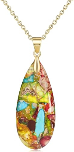 Suyi Stone Necklace for Women Teardrop Colorful Pendant Necklaces Colorful Gold