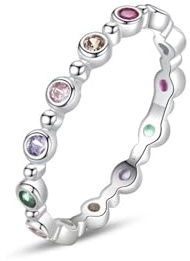 Stfery Zart Ewigkeitsring Platin Damen, Stapelring mit Bezel Bunte Steine Echt Goldschmuck Gr.54 (17.2)