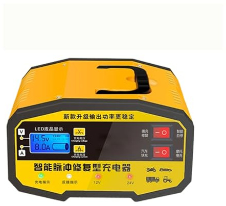 Cargadores De Batería Automóvil 12 Voltios,Cargador de Mantenimiento para Batería de Automóvil 12V y 24V - Detector Digital de Voltaje y Temperatura - Para Automóviles Carritos De Golf Camiones SUV Se