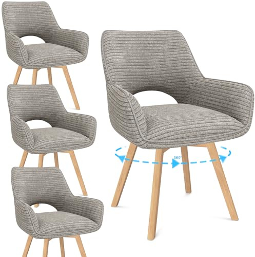 WAFTING Esszimmerstühle 4er Set Drehbar 360°,Armlehnstuhl,Küchenstuhl,Taupe | Holzbeine,Buche,Cord Stoff,Küchenstuhl,Wohnzimmerstuhl,Polsterstuhl mit Samt,Restaurant,Schlafzimmer,Esszimmer,Konferenzraum