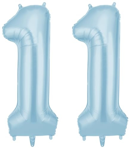 AOOSU 11-årsballong himmelsblå krona, sifferballong i folie 101 cm, uppblåsbar helium, 11-årsdekoration stora ballonger för festbröllop