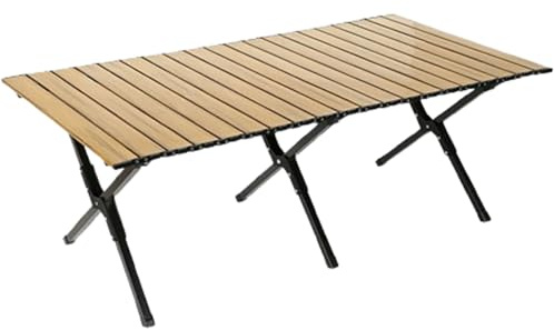 Tavolo da picnic pieghevole in alluminio, effetto legno, leggero, capacità 100 kg, per campeggio, barbecue, escursioni e attività all'aperto