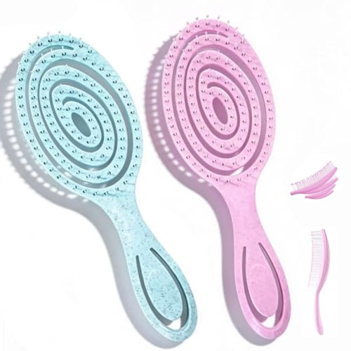 Veroa 2 Stück Haarbürste Ohne Ziepen für Damen & Männer & Kinder - Belüftete Haarbürsten Set Reduzieren Statische Elektrizität Glätten Unordentliches Haar für Alle Haartypen(Blau/Lila)