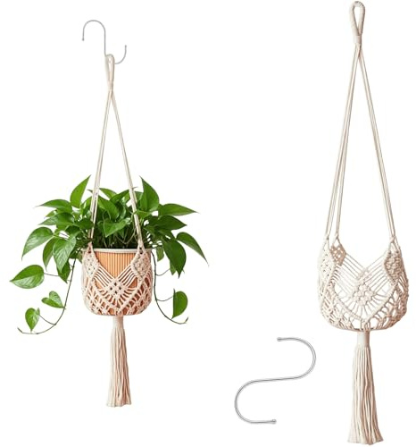 Macrame Suspension Plante, Jardiniere Suspendue pour Interieur et Balcon | Élégante Deco Balcon en Coton Tressé Support Suspendu au Style Boho, Structure Solide, Atout Charme pour Plantes dIntérieur