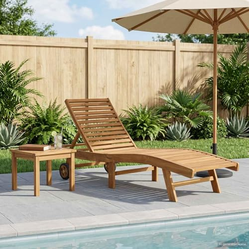 Ziaphsol Solstol, massivt trä, teak, brun för trädgård och terrass, vikbar, justerbar, väderbeständig, ergonomisk design, utomhus lounge, avslappningsstol för pool, balkong, trädgård