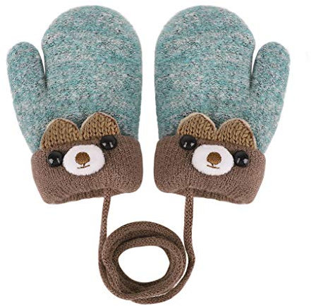 Kinder Winter Handschuhe Fäustlinge Baby Cartoon Fausthandschuh Halshandschuhe Dicke Doppelt Strickhandschuh mit Plüsch,0-3 Jahre alt, Spielen, Laufen, Skifahren Bedarf, Hellblau, Einheitsgröße