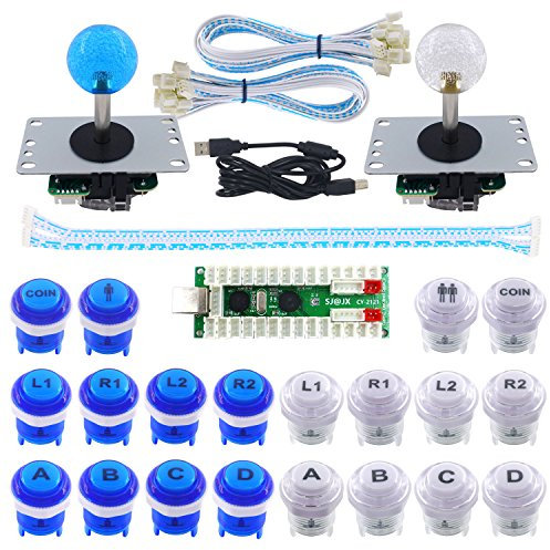 SJ@JX 2 Player Arcade Game DIY Kit LED Button Zero Delay USB Encoder 2 Player Mechanical Keyboard Switch Arcade Joystick Controller PC Raspberry Pi 2/3