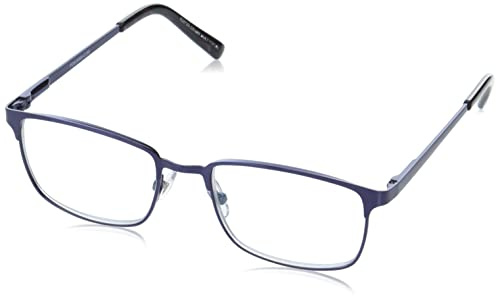 Foster Grant Men's Braydon Multifocus Rectangular Reading Glasses, Matte Navy Blue/Transparent, 54 mm + 2.5