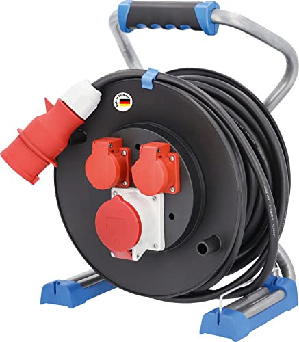 as - Schwabe Xperts Doppelrohr Profi-Kabeltrommel 40 m H07RN-F 5G1,5 mit 400V CEE Stecker, 2 Schutzkontaktsteckdosen 230V, 1 CEE-Steckdose 5-polig, 400V 16A, Klappdeckel, IP44, Made in Germany, 23654