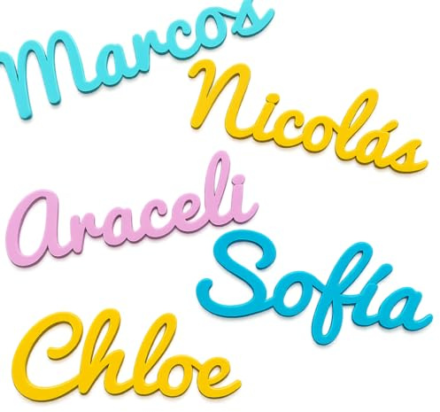 EVYRE | Nombres De Madera Personalizados | 25/35/45cm, Más de 15 Colores Satinados, Cinta Adhesiva Opcional | Letras De Madera Para Decoración Hogar, Comunión, Boda, Cumpleaños o Habitación Infantil