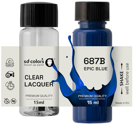 SD COLORS EPIC BLUE 687B 687/B - Vernice per ritocchi, 15 ML, per riparazione graffi e scheggiature, codice colore 687B 687/B blu epico (pittura+laccato)