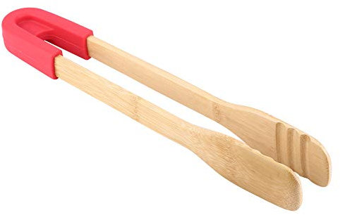 Pince de Service Pour Barbecue,Delaman Pince à Barbecue en Bois Pince à Nourriture Pour Buffet Pince à Pain Steak de Cuisine Outil de Accessoires de Cuisine(Rouge)