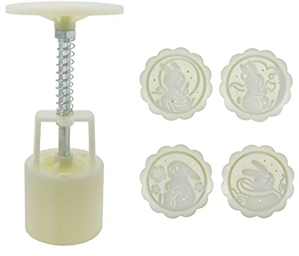 Semetall Cookie Stamp Moon Cake Mold Set, DIY Festival Decoration Tools,4Pcs 50g Rabbit Mold Adjustable Cookie Cake Press Cutter Cake Mold
