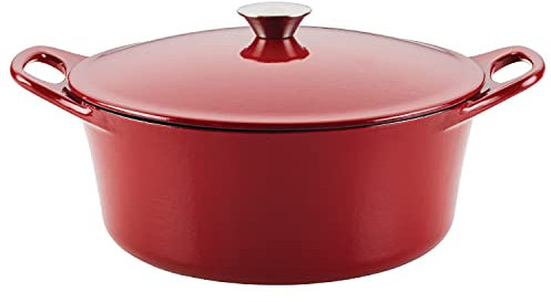 Rachael Ray Enameled Cast Iron Dutch Oven/Casserole Pot with Lid, 5 Quart, Red