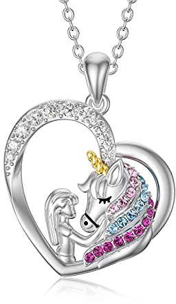 AOBOCO 925 Sterling Silber Einhorn Kette Mädchen, Einhorn Schmuck Geschenke für Mädchen Frauen Tochter