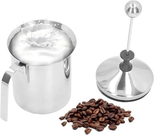 OUKENS Milchaufschäumer Krug, 800ML Edelstahl Manueller Milchaufschäumer Doppelschicht Tassenaufschäumer Tasse für Milchaufschäumer Latte Art
