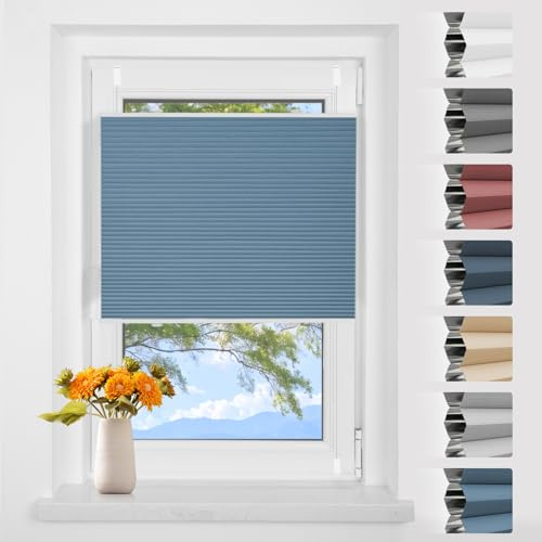 Verdunklungsplissee Wabenplissee ohne Bohren Weiß-weiß Weiß-himmelblau 65x130cm(BxH) Thermo Plissee ohne Bohren Verdunkelung Zweifarbig 100% Blickdicht Sonnenschutz & Schallschutz für Fenster & Tür