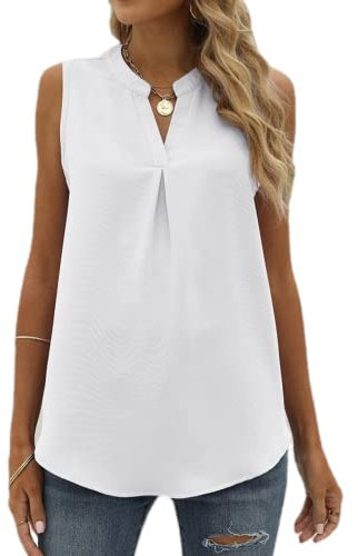 Damen Sommer V-Ausschnitt Weste Tunika Tops Damen Ärmellose Tuniken Damen Tunika Tanktops Damen Tanktops Lässig Solide Tunika Weste Top Shirt Bluse Einfarbig Chiffon Shirt Lose Ärmelloses Tanktop