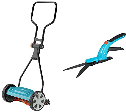 Gardena Classic Spindelmäher 330: Handrasenmäher mit 33cm Arbeitsbreite für bis zu 150 m² Rasenfläche(4027-20) & Comfort Grasschere: Hochwertige Schere mit Wellenschliff-Schneidmesser(8733-20)