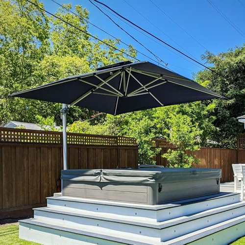 PURPLE LEAF Sombrilla Terraza Exterior de Aluminio 3 x 3 m Parasol Terraza, Rotación de 360°, Sombrillas Jardin Grandes con Manivela y Protección UV 50+, Gris