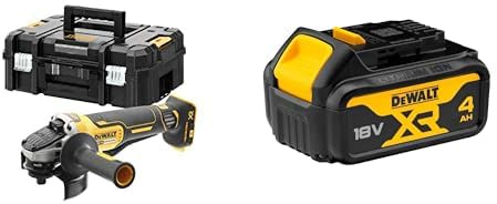 DEWALT - Meuleuse Brushless XR 18V 5Ah Li-Ion - Lame Ø125mm - 1000W - Vitesse à Vide 9000tr/min - Batterie 4 Ah Compatible Avec Tous Les Outils Bricolage et Jardin