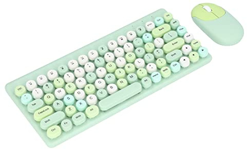 Kabellose Tastatur und Maus mit 86 Tasten, Süße Gaming Tastatur, 1200 DPI, Maus, Süße Mischfarbe, Retro Tastenkappen, Runde Tastenkappen, Schreibmaschine, Ergonomische Tastatur(Grüne Mischfarbe)