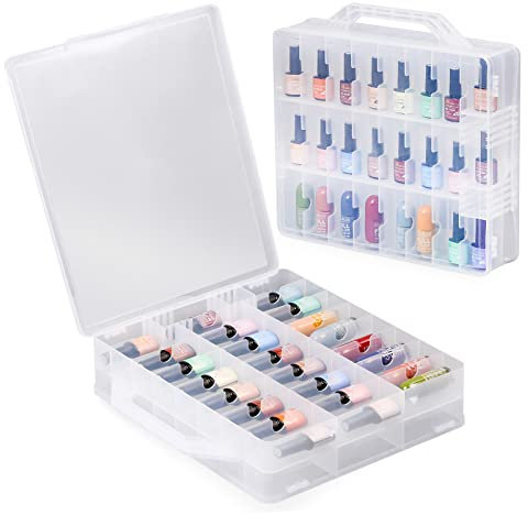 EVERGD Universal Nail Polish Cosmetic Organizers Case Holder, 48 Bottles Clear Double Sided Storage Box Case Transparent Display for Nail Varnish Lipstick Skincare Makeup Organizing