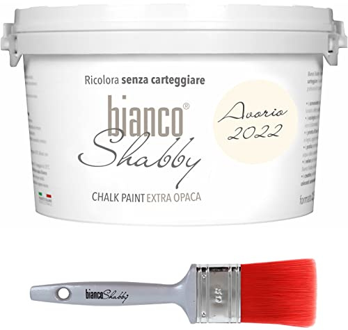 Chalk Paint Avorio 2022 & Pinsel - Shabby Chic Vintage Extra Matt (2,5 Liter) + Professioneller Pinsel (50 mm)