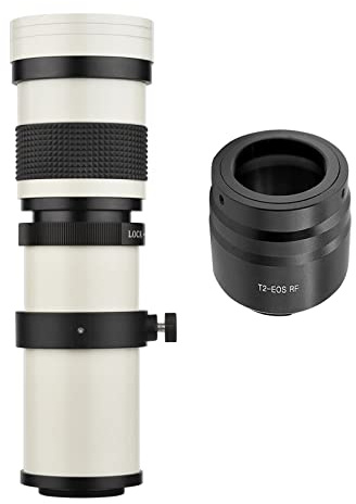 Andoer Kamera MF supertelezoomobjektiv F/8.3–16 420–800 mm T2-fäste med RF-monteringsadapterring 1/4 gänga ersättning för Canon EOS R/R3/R5/R5C/ R6/RP RF-monteringskameror, vit