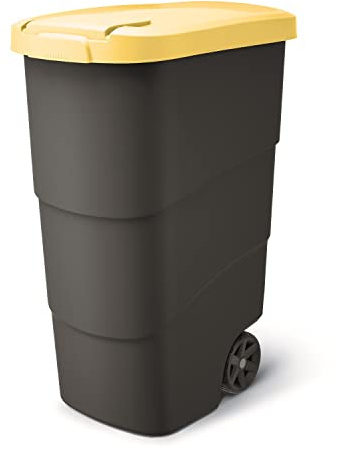 Prosperplast Wheeler 90L con ruedas y tapa, cubo de basura grande, contenedor de basura grande, cubo de basura universal de plástico (Amarillo)