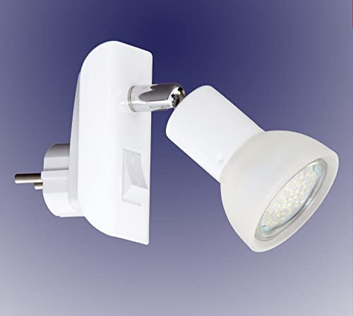 Trango LED Steckerleuchte 11-046 in Weiß matt mit Glas-Lampenschirm, Stecker-Nachtlicht inkl. 1x GU10 LED Leuchtmittel 3000K warmweiß & Ein-/Aus-Schalter Leselampe, Küchenlampe