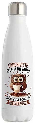 Bouteille Isotherme L'Artiste Chouette Café | Idée Gourde Cadeau Travail Métier Sport Collègue Femme Anniversaire Noël
