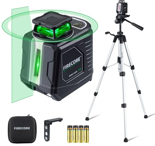 Firecore Laser Level with Tripod, 360° Self-Leveling Line Laser with Horizontal & Vertical Lines, Cross Line Laser for Picture Hanging, Green Laser with Magnetic Holder, incl Carrying Case - G30