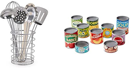 Melissa & Doug Cooking Utensil Set | Pretend Play | 3+ | Gift for Boy or Girl | Kitchen Toys with Tinned Groceries & Play Food Sets