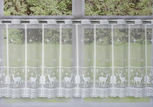 Clever-Kauf-24 Scheibengardine Hirsch Schneeflocke HxB 50x140cm Weihnachten weiß Advent Schnee 2358