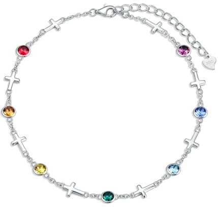 AOBOCO fotlänk sterlingsilver 925 dam pärlor fotkedja med kristaller 28 cm, 25 cm, Kristall, kristall