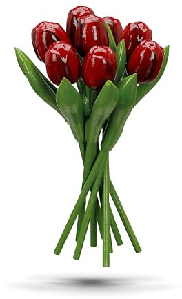 MomoMoments Tulpenstrauß aus Holz für die Liebste, 9 Holztulpen handbemalt, 20 cm hoch, Gelb-Orange, Blumenstrauß, Dekoration, Kunstblumen, Made in Holland (1, Rot-Aubergine)