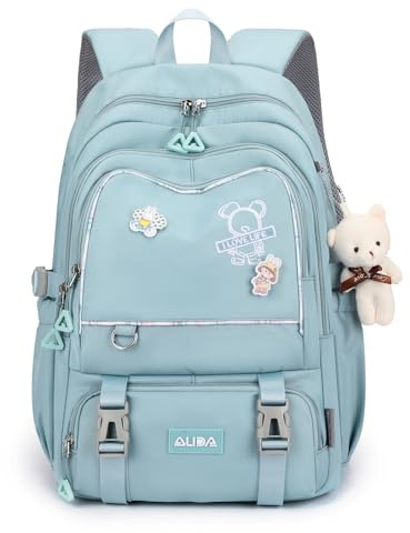 Amythe Schulrucksack für Teenager Mädchen, Leichter Großer Rucksack, Blau | Wasserabweisender Schulranzen Mädchen für Grundschule Sekundarstufe Universität, Lässiger Daypack für Reisen, Schulstart
