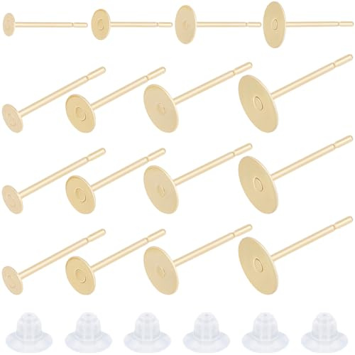 Beebeecraft 1 Box Mit 200 Stück 4 Größen Blanko Ohrstecker 24K Vergoldeter Edelstahl Flache Runde Ohrstecker Mit 200 Stück Kunststoff Ohrmuttern Für Selbstgemachte Ohrstecker (Tablett: 3/4/5/6 mm)