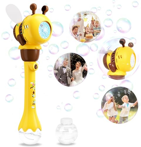 Elektrische Seifenblasenmaschine, Biene Bubble Stick Seifenblasenspielzeug 10000+ Seifenblasen, Kinder Bubble Machine mit Bunte Blasen & Lichter für Outdoor/Party/Hochzeit/Geburtstag Geschenk