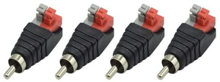 RCA to Speaker Wire Adapters 4 Pack - Spring Press Balun Phono Plug Connectors for CCTV, Home Audio & Subwoofer | Gold Plated RCA Male to AV Screw Terminal Adapter | Premium Audio Video Conversion