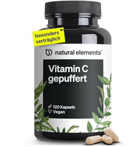 natural elements Vitamin C gepuffert 500mg – 120 vegane Kapseln – magenschonend, pH-neutral, säurefrei – aus Fermentation von Mais ohne Gentechnik gewonnen – in Deutschland entwickelt & laborgeprüft