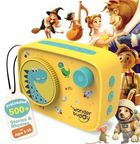 WonderBuddy Kids Story Box Audio Player, 500+ Preloaded Stories & Rhymes, Story Writing DIY Art Kit, Voice Recorder, Content Upgrade, Bluetooth, Birthday Gift for Boys Girls 3+ Years- Dino