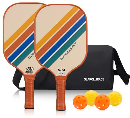 Pickleball Paddle Set of 2 Fiberglass Rackets,USAPA Approved Pickleball Set of 2 Pickle Ball Paddles,Fiberglass Surface & PP Honeycomb Core,Breathable Handle,4 Indoor & Outdoor Balls,1 Bag