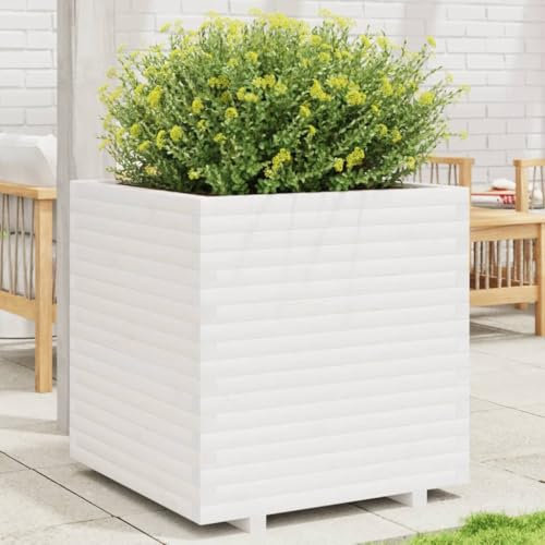 Somanki Pflanzkübel Weiß 70x70x72,5 cm Massivholz Kiefer, Blumentopf Gross, Blumenkasten Balkon, übertopf, Pflanzkasten, Flowerpot, Kräuterbeet Für Die Küche, Vertikalbeet - 3282585